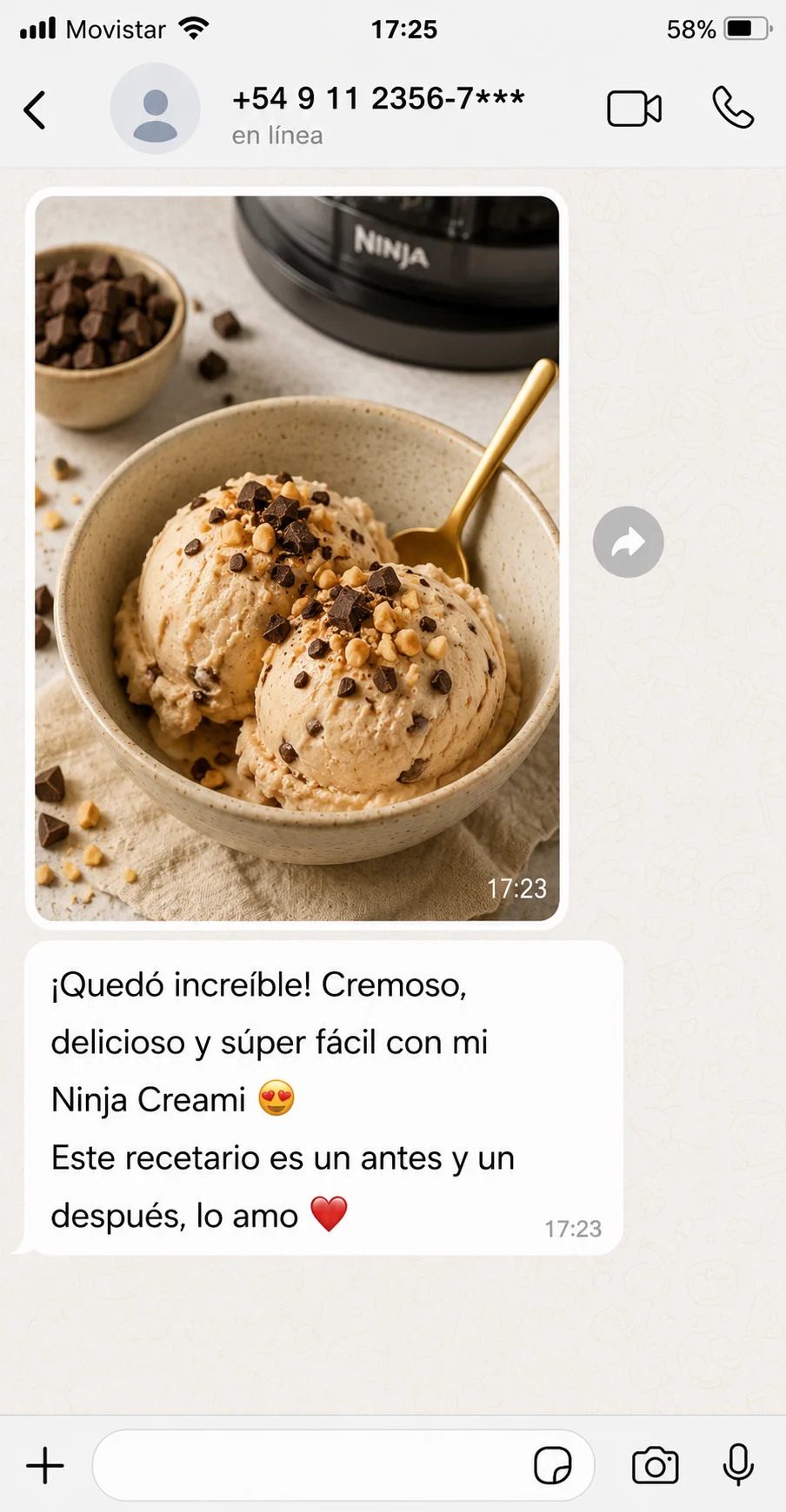 Captura de conversación de una clienta satisfecha 1