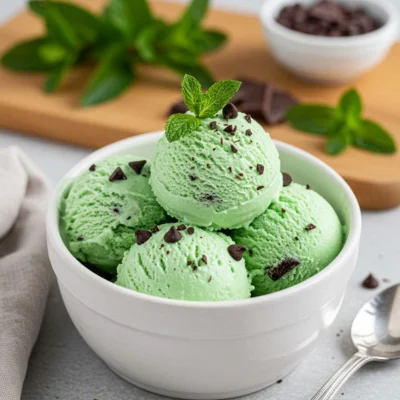 Helado de menta con chispas de chocolate